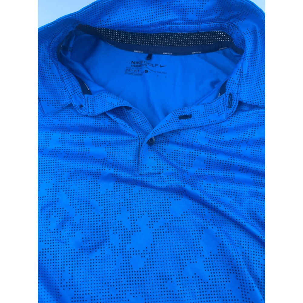 Nike Golf Mens Dri-FIT Blue Digital Camo Polo Shirt Large Standard Fit Short Slv